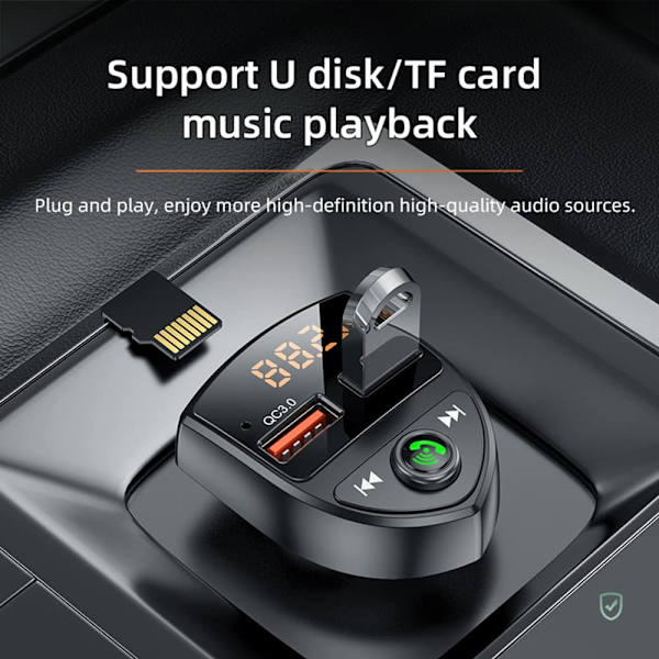 Bluetooth FM-sender, Automatisk Dobbelt USB Bluetooth V5.0 og Q