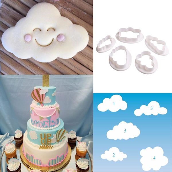 5 stk. Forskellige Plastik Fluffy Cloud Udstikkere Cookie Udstikkere C DXGHC