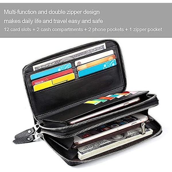 Herrar Clutch Väska Handväska Äkta Läder Plånbok Dragkedja Lång Plånbok