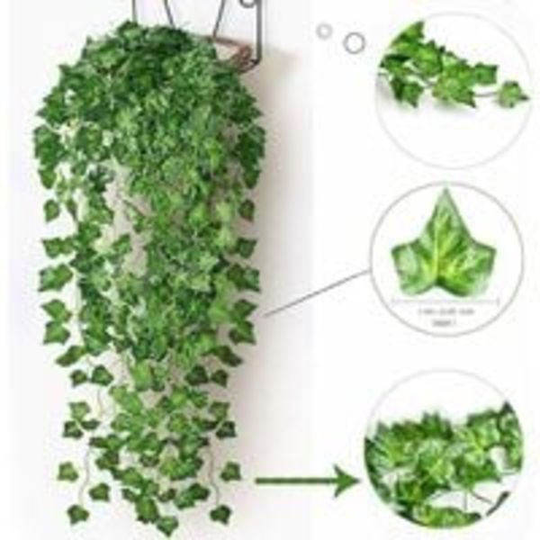 Kunstig Efeu, [1 STK] 2M Blad Fe-Lys, Kunstige Planter m