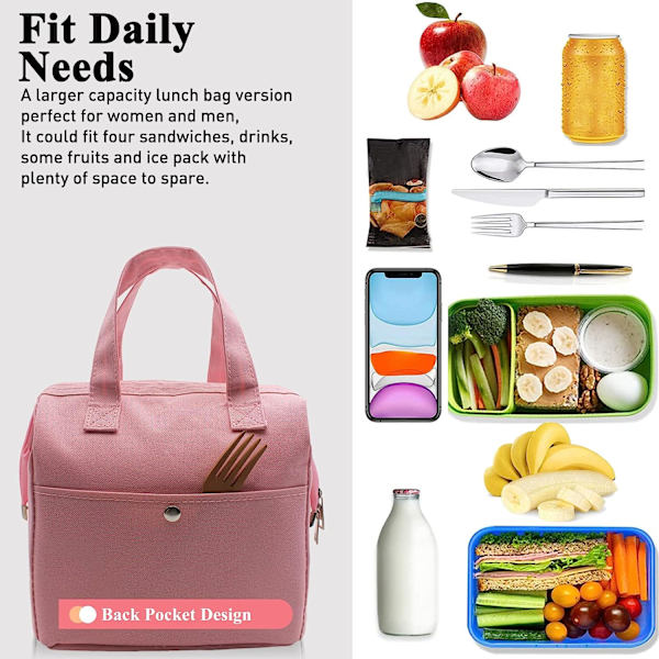 Isolerad Rosa Lunchväska Enkel Bento Kylare Väska Lunch Tote Väska