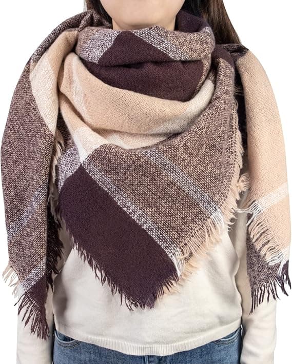 Modevinterscarf för damer, stor sjal i rutig design