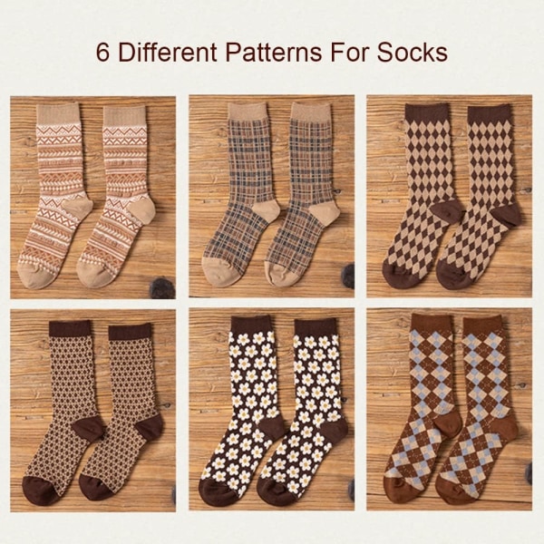 6 Par Damsockor för Kvinnor, Varma Tjocka Sockor Vintage Casual Mjuka