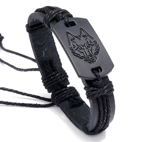 Europe and America punk style men's leather bracelet black wol