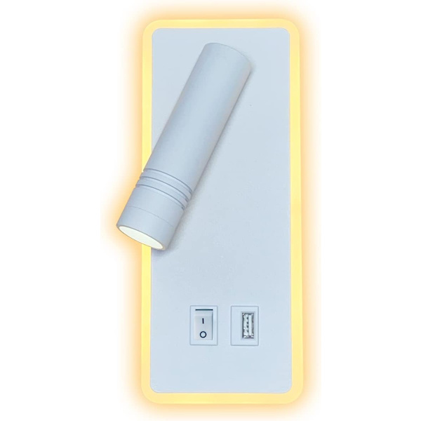LED Vægskinne, 9W, Sengeborde Læselampe med USB Opladningsport