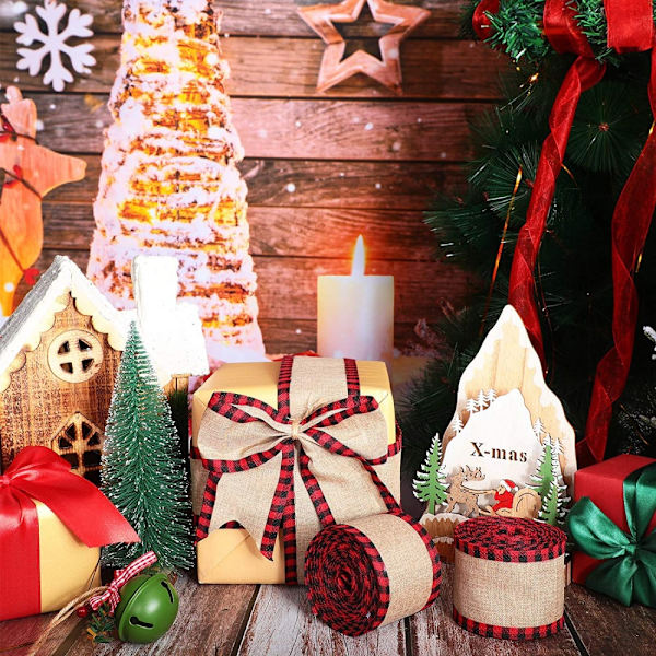 2 stycken Faux Burlap Julklappsband med rosett för jul