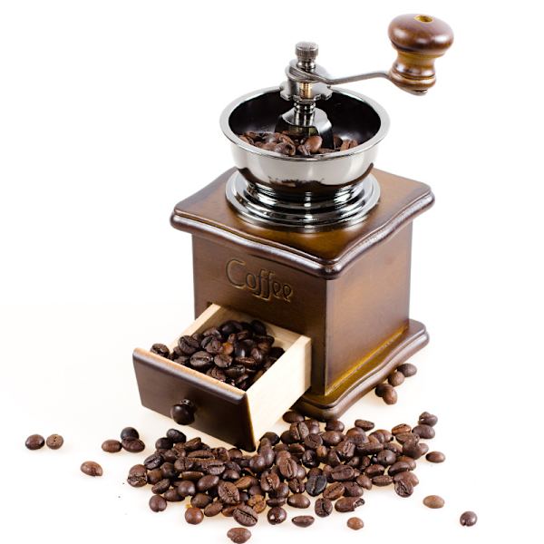 En kaffekvarn, kaffebönkvarn, handdriven kaffekvarn