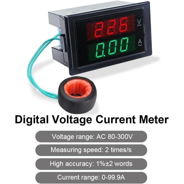 Digital ammeter AC 80V-300V 100A, 2-in-1 multimeter panel 110V/22