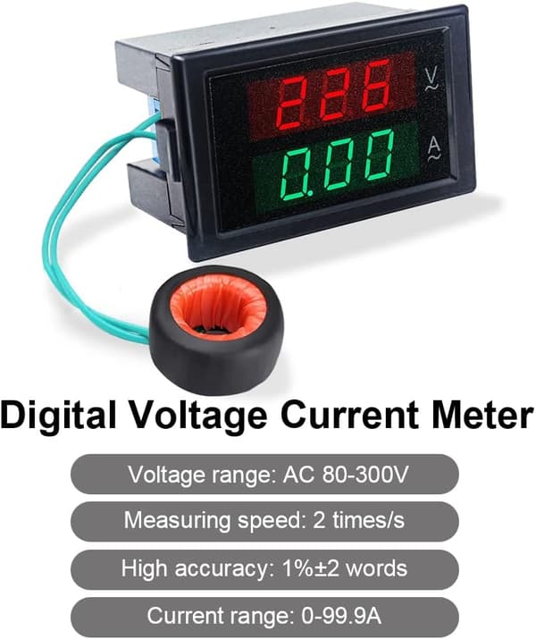 Digitalt amperemeter AC 80V-300V 100A, 2-i-1 multimeterpanel 110V/22