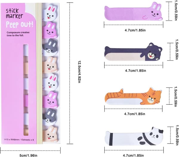 Søte Dyre Sticky Notes, 4 stk Dyreformede Limlapper, Mini