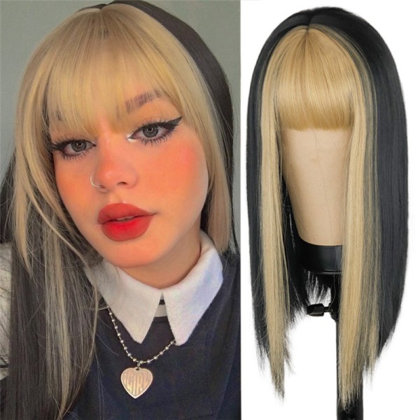 Blondt hår farvet paryk kvindelige langt glat hår kemisk fiber