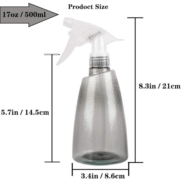 2 x 500 ml Tyhjiä Suihkepulloja, Muovinen Tyhjä Suihkepullo