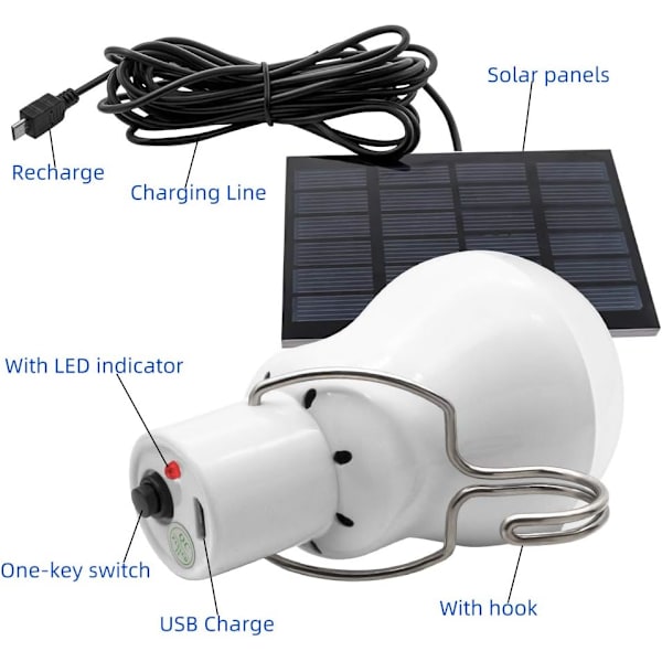 Solcellsdriven LED-lampa - Bärbar USB-laddningslampa