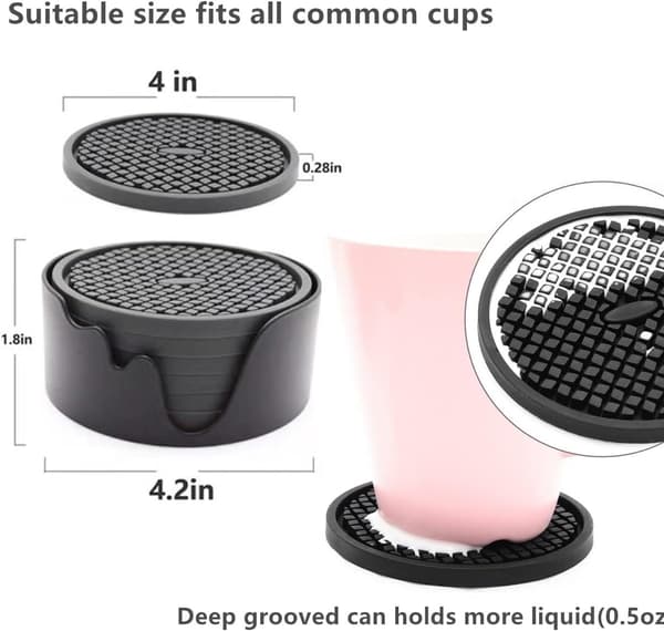 Silikon Drikkematte Sett med 6 i Holder, Koppmåtte for D DXGHC