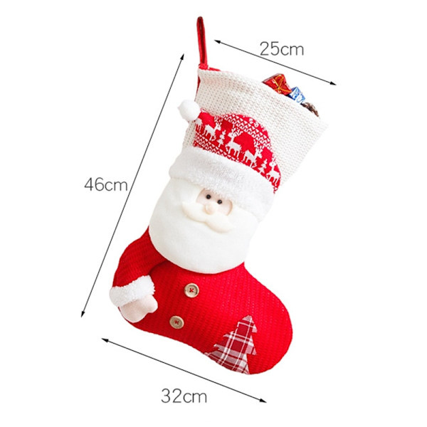 Stor Rödvit Stickad Julstrumpa Tomte Eldstad