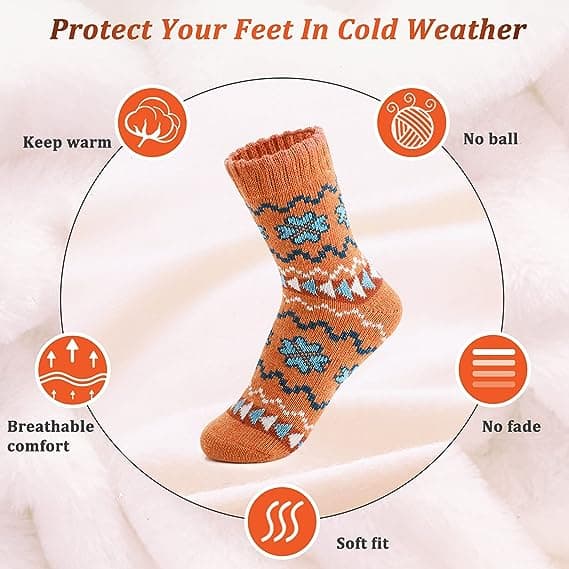 5 Par Dame Uldsokker til Vinter Bløde og Tykke Strikket Cozy C