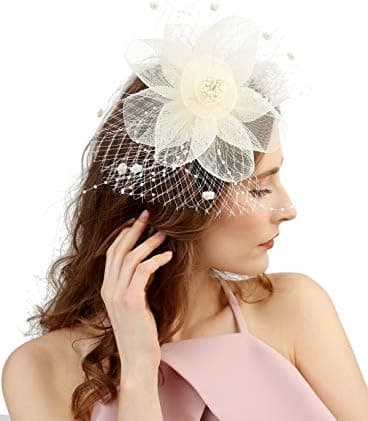 Off White Fascinator Hatte til Kvinder med Hårklips Te Party Hat