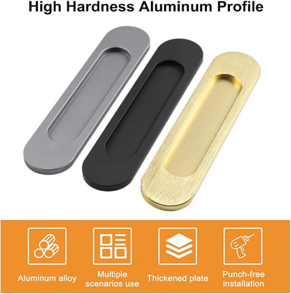2 Pak Selvhæftende Oval Skydedørsgreb, Mat Sort Aluminium