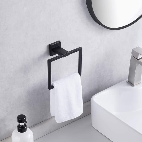 2-pak Sort Toiletpapirholder og Håndklæde Ring Sæt Badeværelse Tilbehør