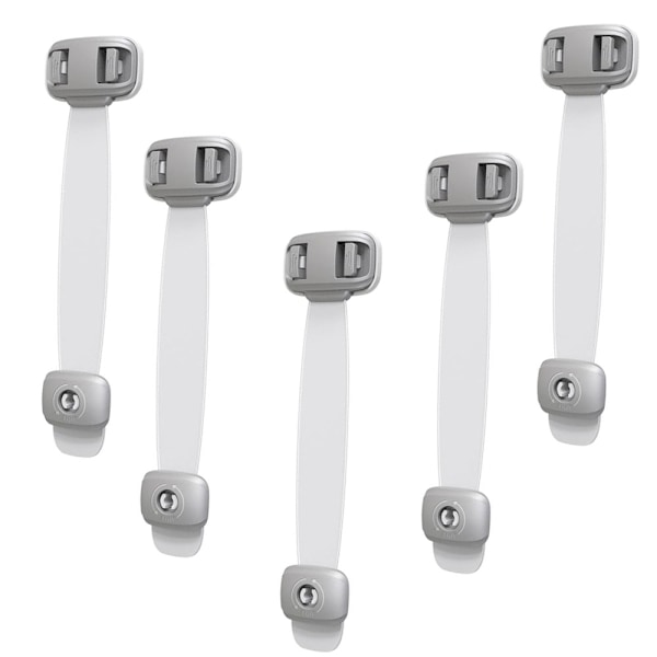 (5-pack) Barnsäkra spärrar för lådor, dörrar, kylskåp, ugnar, toalettstolar, köksskåp, apparater, soptunnor med 3M-tejp