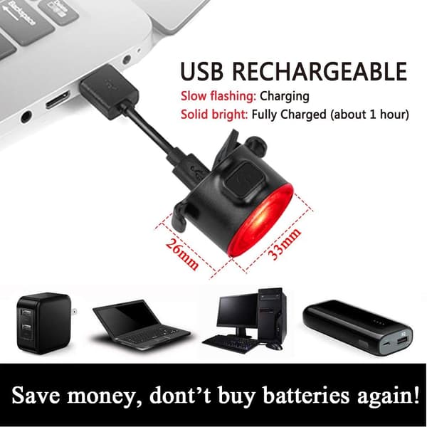 Sykkellys, Vanntett LED 6 Lysstyrke Moduser Baklys, USB R
