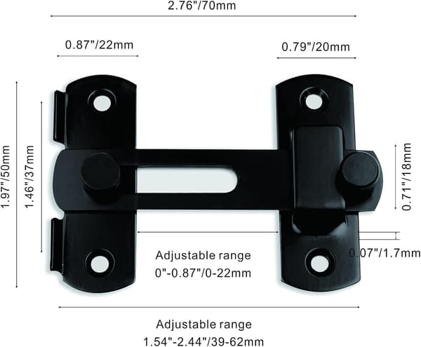 Pakke med 2 (Sort), Rustfrit Stål Flip Latch Lås, Lade Dør Lås