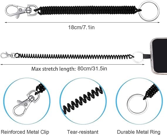Elastisk Spiral Nøglering, 6 stk. Fjeder Nøglering Tilbagekørende Co DXGHC