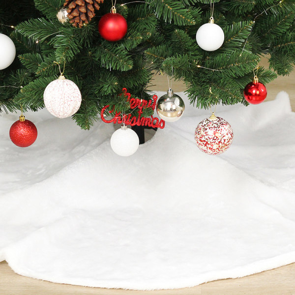Ren vit 122 cm lång plysch julgranskjol Juldekoration