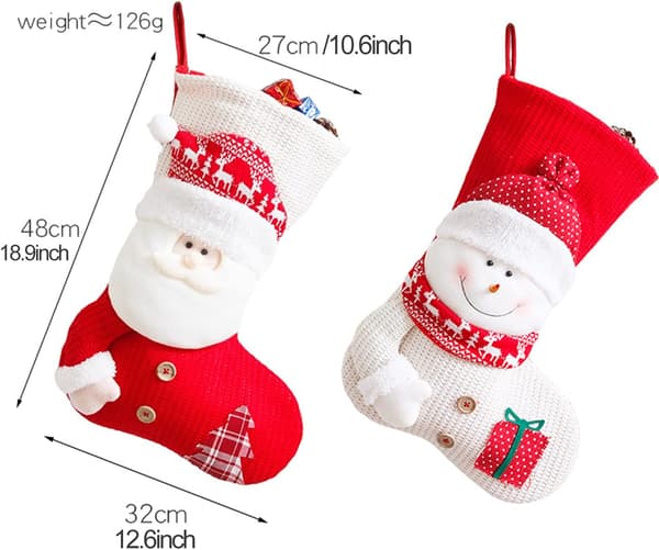 2-pack Julstrumpor, 19 tum Stickade Stora Strumpor Tomte