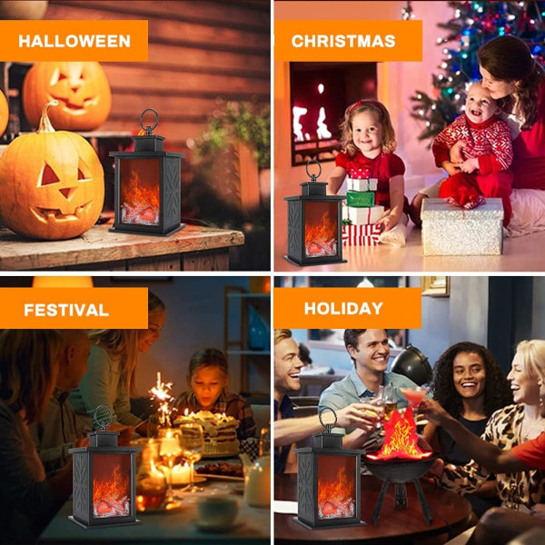 Pejslampe med LED-flammeeffekt, rektangulær pejslampe Si