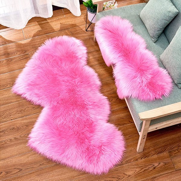 Dobbelt Hjerteformet Teppe, Fluffy Kunstig Saueskinn Tepper, L