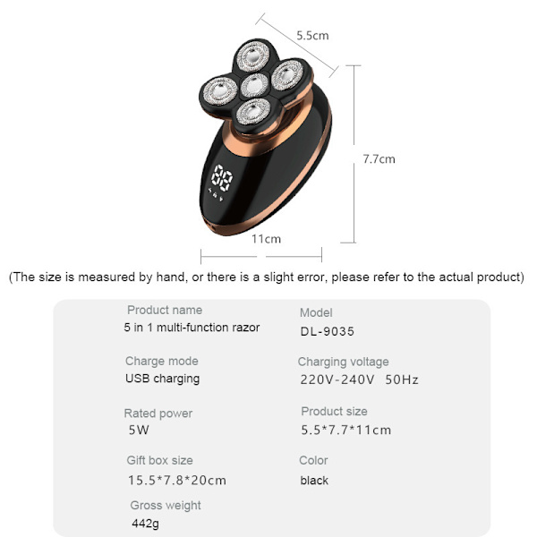 Five Heads Multifunktionell Elektrisk Rakapparat Smart Batteriindikator F