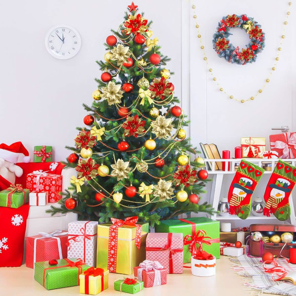 15 kpl Tekojoulukuusien Poinsettiat Joulukoristeet