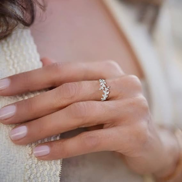 Leaves Ring Kvinder Justerbar 925 Sterling Sølv Ring Mode Ring