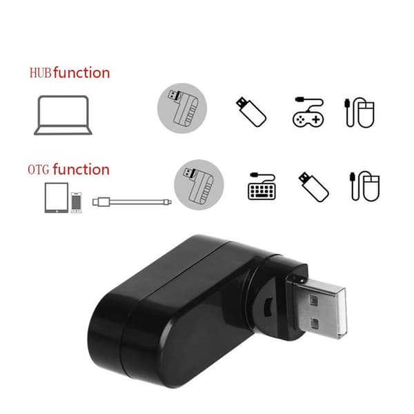 USB Hub, 90°/180° Drejelig USB Adapter, 4-Port USB Data Hub, DXGHC