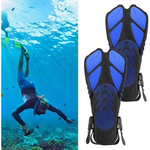 (Black)Adjustable Diving Fins Snorkel Swim Fins Open Buckle Trave