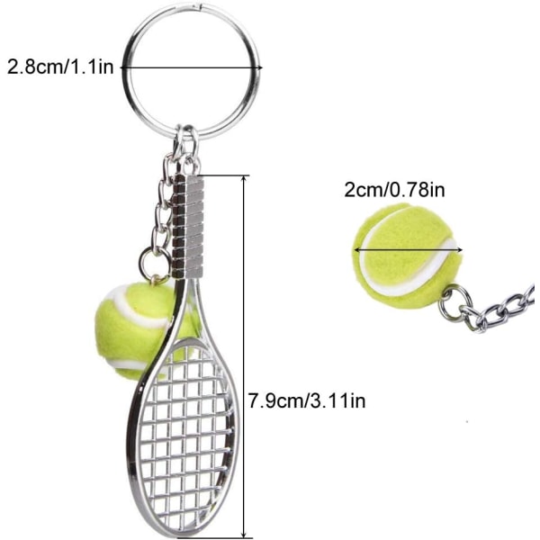 Nøkkelring tennisracket, metall nøkkelring kreativ nøkkelring sportsnøkkelring tennis (2 stk)