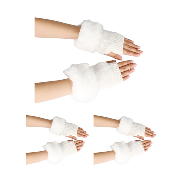 3 Par Pälshandskar Nya Stickade Ullhandskar med Öppna Fingrar Konstpäls