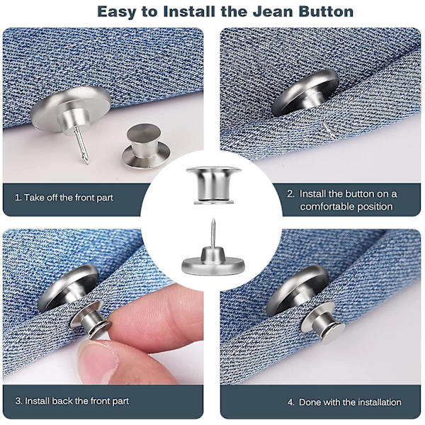Buks Knapper Pins, 6 Sæt Jeans Knapper Pins, Ingen Syning Og Ingen Værktøjer
