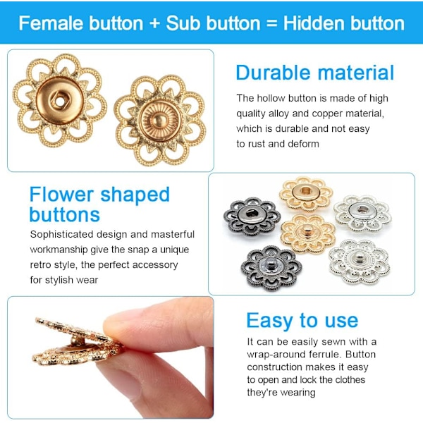 30 Par Syknapper i Metal med Blomstrende Design, Messing, DXGHC