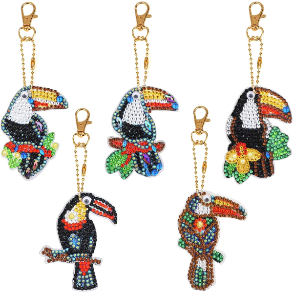 5 delar DIY 5D Birds Diamond Painting Keychain, Rhinestone D DXGHC