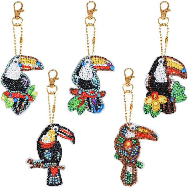 5 Stykker DIY 5D Fugle Diamantmaleri Nøglering, Rhinestone D DXGHC