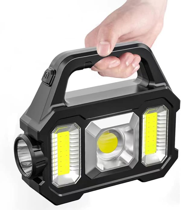 Bærbar LED/COB lommelykt, arbeidslys, vanntett solcellecamping