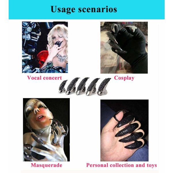 10 Pack Ring Claw - Halloween Costume Alloy Rhinestone Exagger