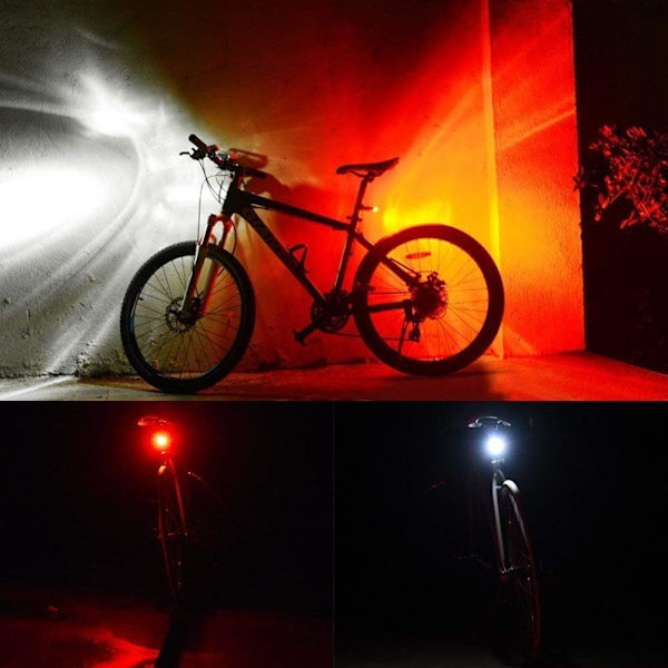 Laddningsbart cykelbelysningssats, fram- och bakre LED-cykellampor