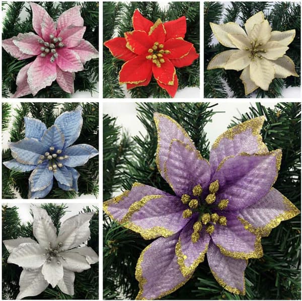 24-pack konstgjorda julstjärnor med glitter för jul