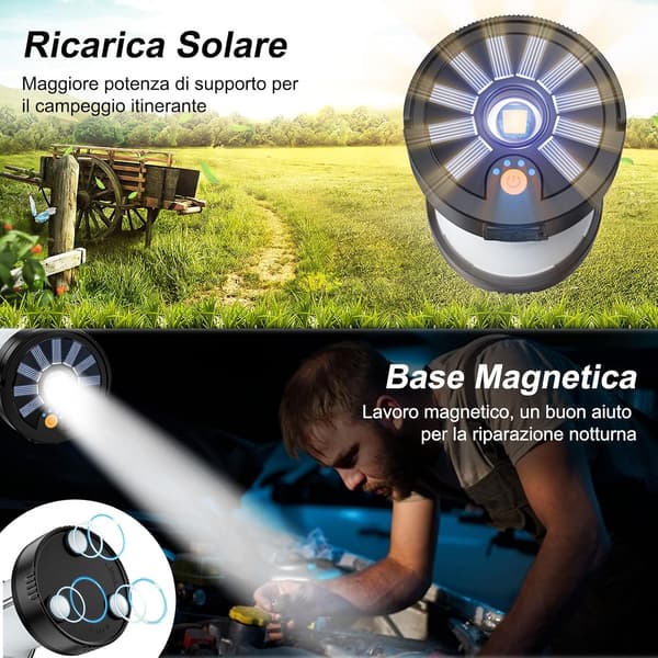 Ladesbar LED Campinglykt, Solcelle Magnetisk Lampe med Batteri