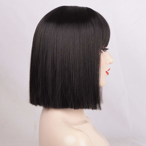 Svart Bob-Parukk med Pannelugg, Kort Svart Parukk for Kvinner Rett Bob-Parukker Varmebestandig Syntetisk Parukk Mia Wallace Cleopatra Cosplay Daglig Festbruk 12”