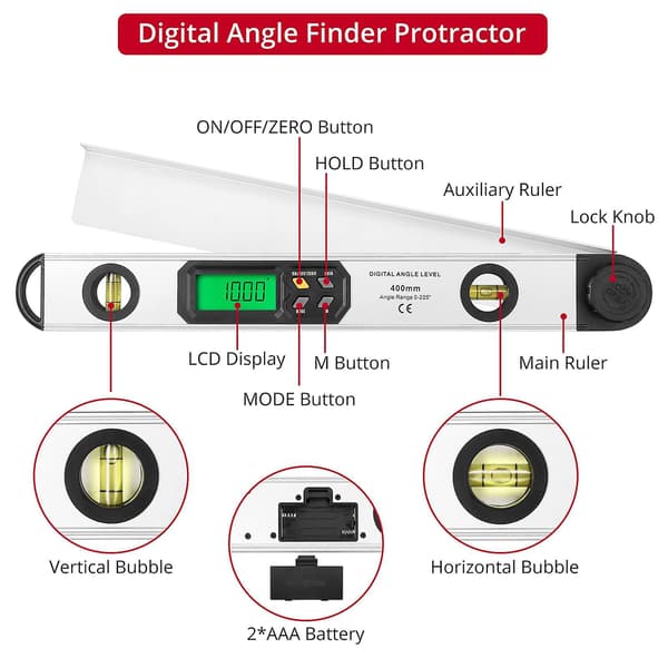 LCD Digital Vinkelmåler med Vandpas 400MM IP54