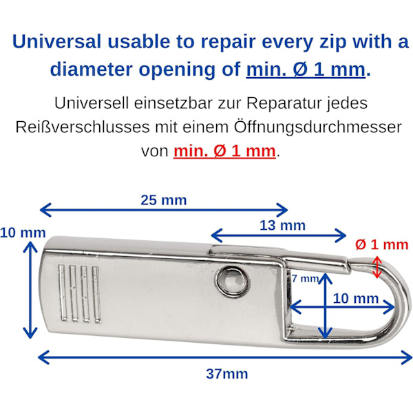Dragkedjor Reparationsdrag, Set med 2 Silver Ersättningsdragkedjor, Universella